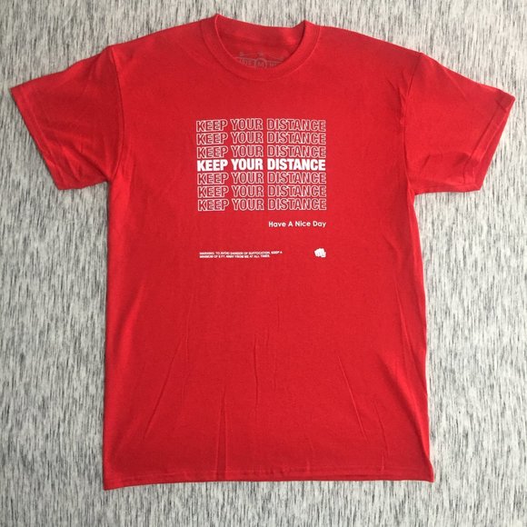Red - Hand Printed "KEEP YOUR DISTANCE" T-shirts - Picture 2 of 5
